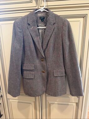 J. Crew Glen Plaid Blazer in Gray with Pink Accents
